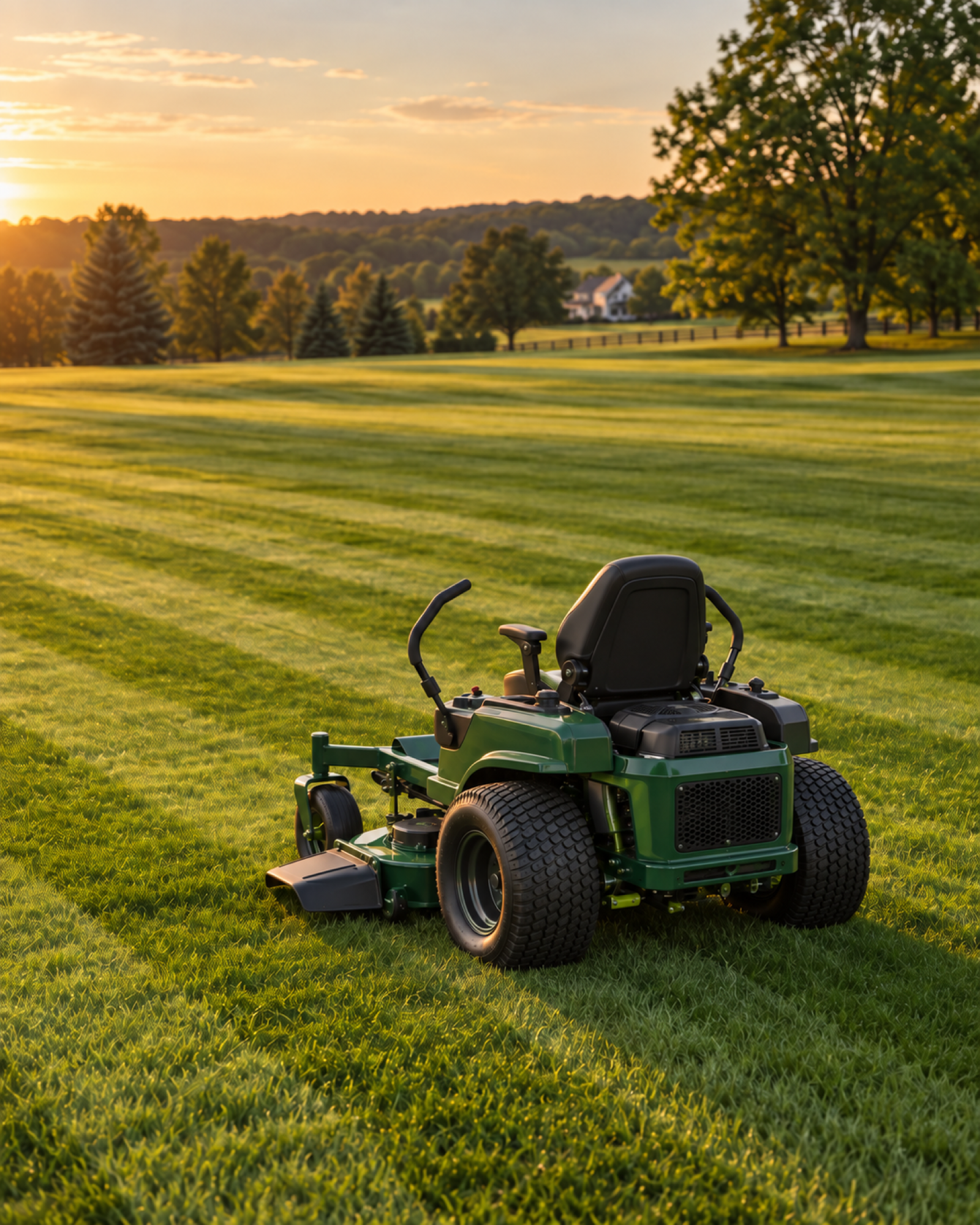 Zero-turn mower cutting a large lawn